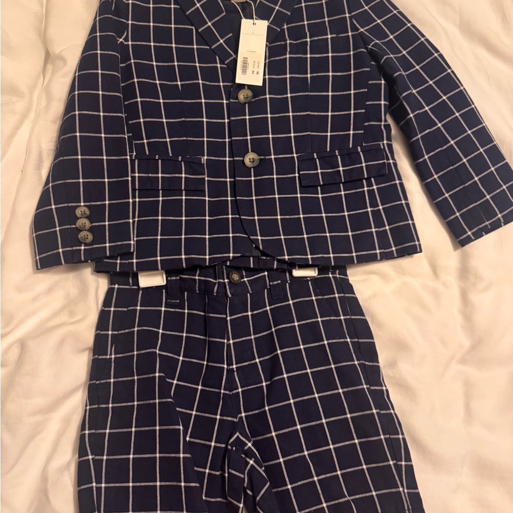 Janie and Jack Navy Blue Checkered Kids Matching Set